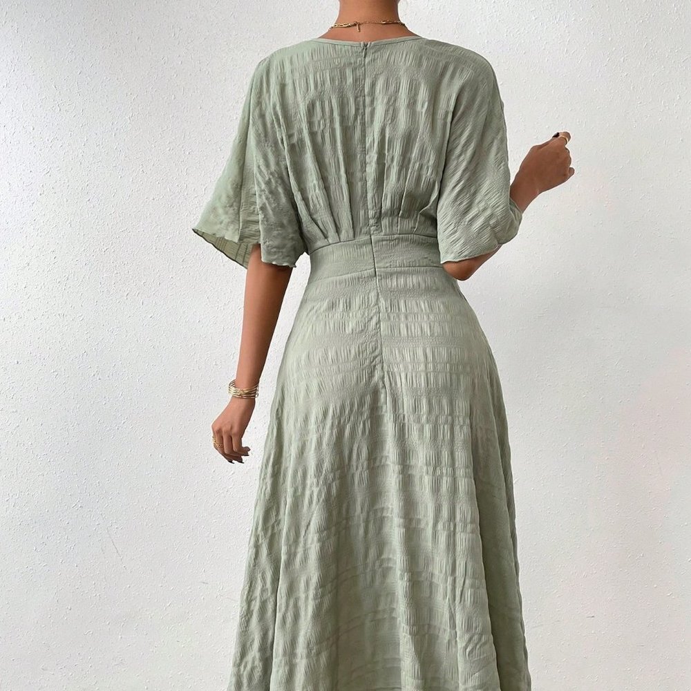 Mint Green Casual Women's Solid Batwing Sleeve A-line Dress - Picture 3 of 5